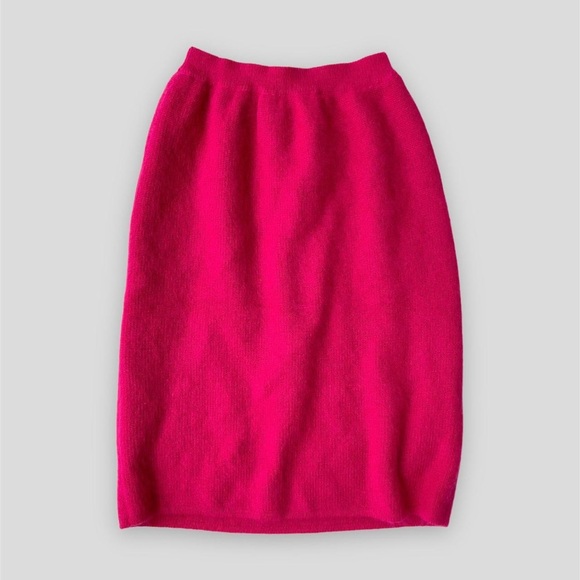 Vintage Yves Saint Laurent Hot Pink Mohair, Silk, and Wool Midi Skirt - X-Small - Picture 1 of 4
